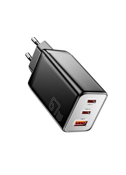 Зарядний пристрій 67W GaN (2xType-C + USB-A), QC4.0/PD3.0/Fast Charge Essager (307802656)
