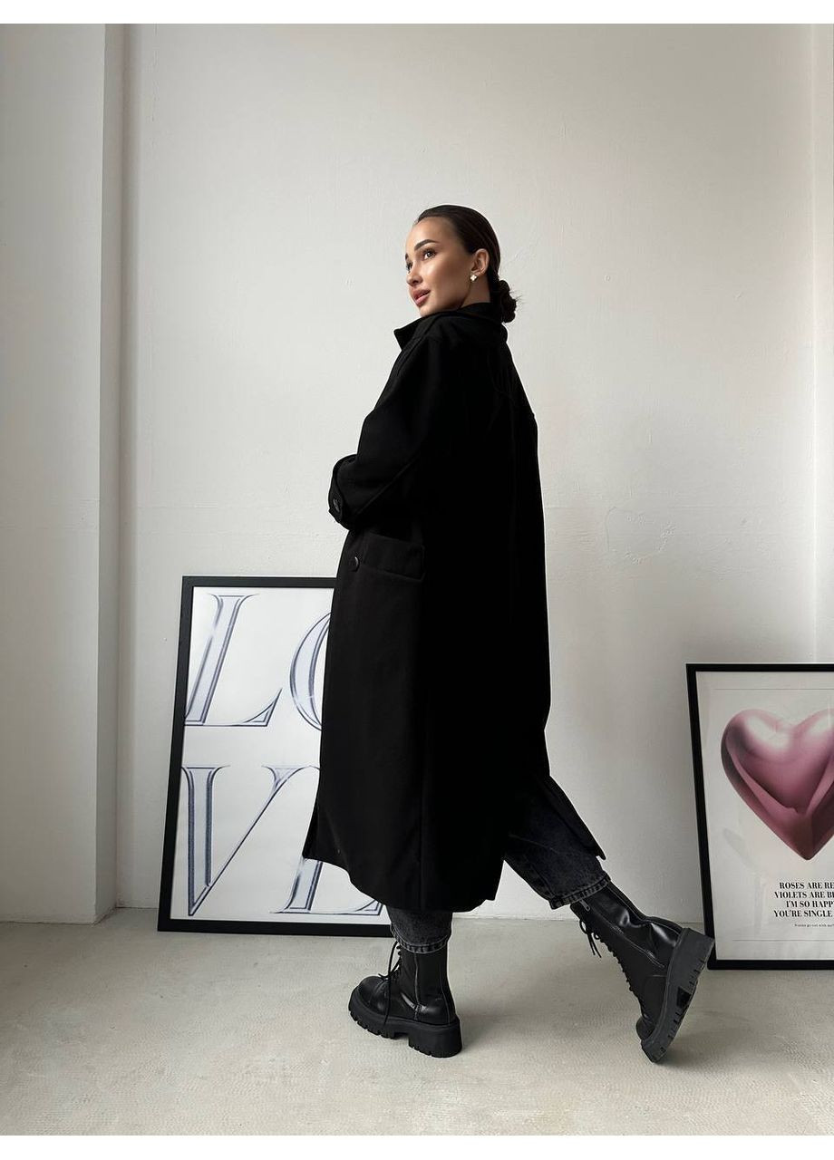 Чорне демісезонне Пальто з поясом із кашеміру Garna