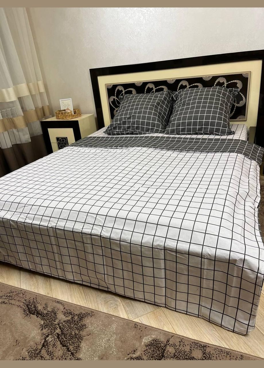 Постільна білизна бавовняна в Клітинку Євро 200 x 220 Бязь Сірий 50 х 70 No Brand (278634786)