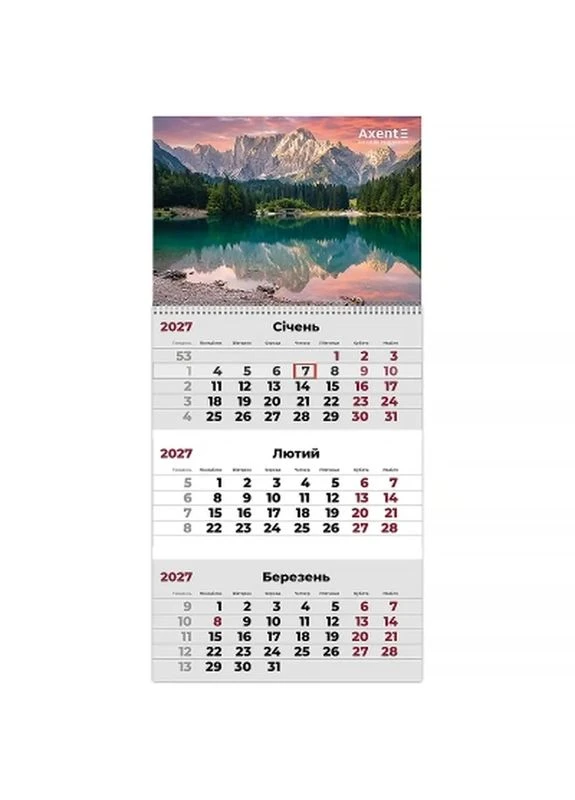 Календар настінний квартальний 2027 р.,1 пр. Mountains 3 (8801-27-6-A) Axent (398994399)