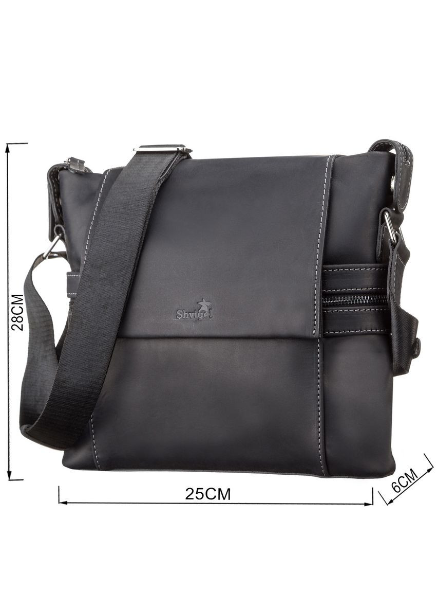 Чоловіча шкіряна сумка через плече місткий месенджер із натуральної шкіри чорний 25*28*6 см Shvigel (329149793)