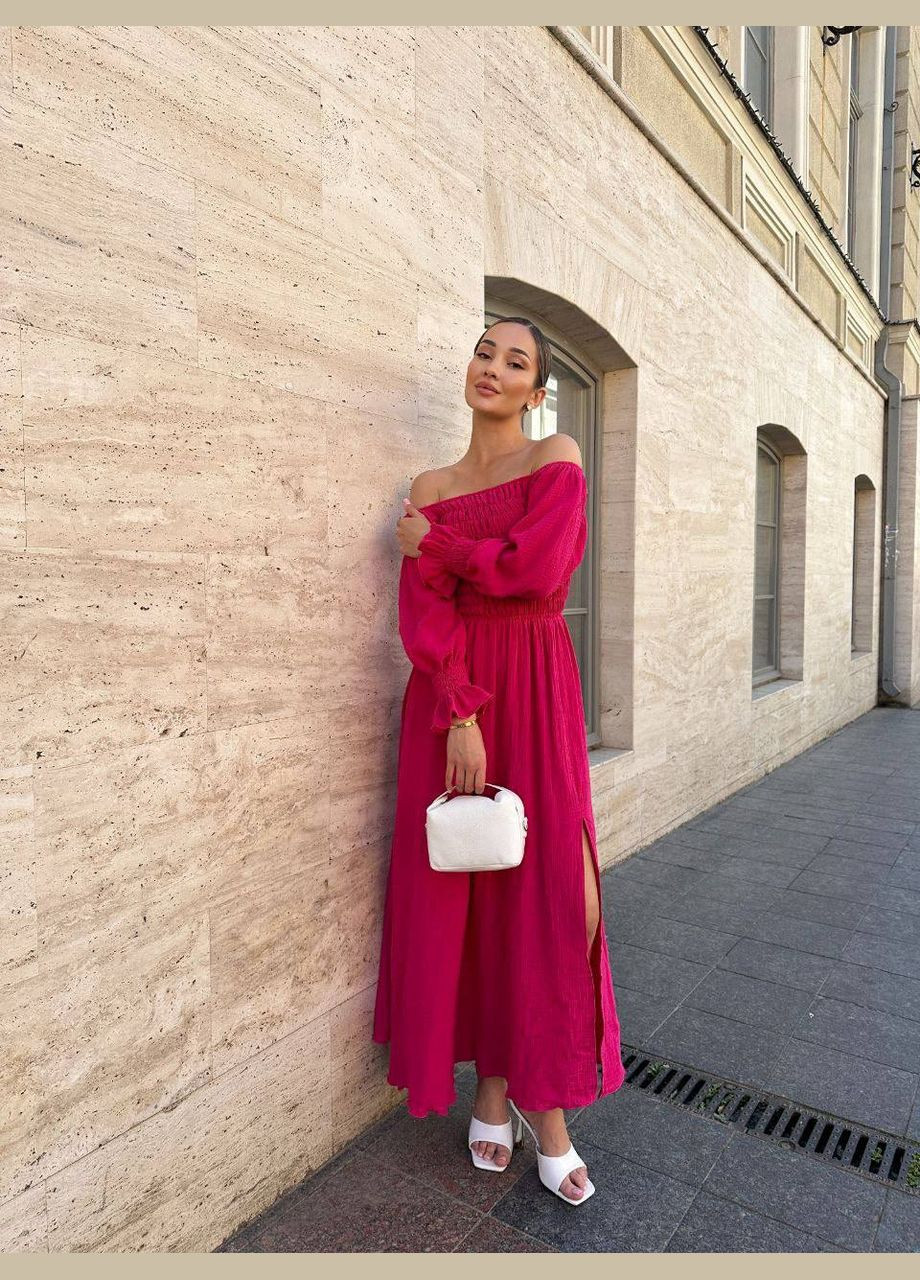 Малиновое повседневный платье с разрезом длины макси MonCher