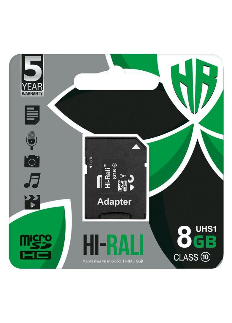 Карта пам`ятi MicroSDHC 8GB UHS-I Class 10 + SD-adapter (HI-8GBSD10U1-01) Hi-Rali (370617372)