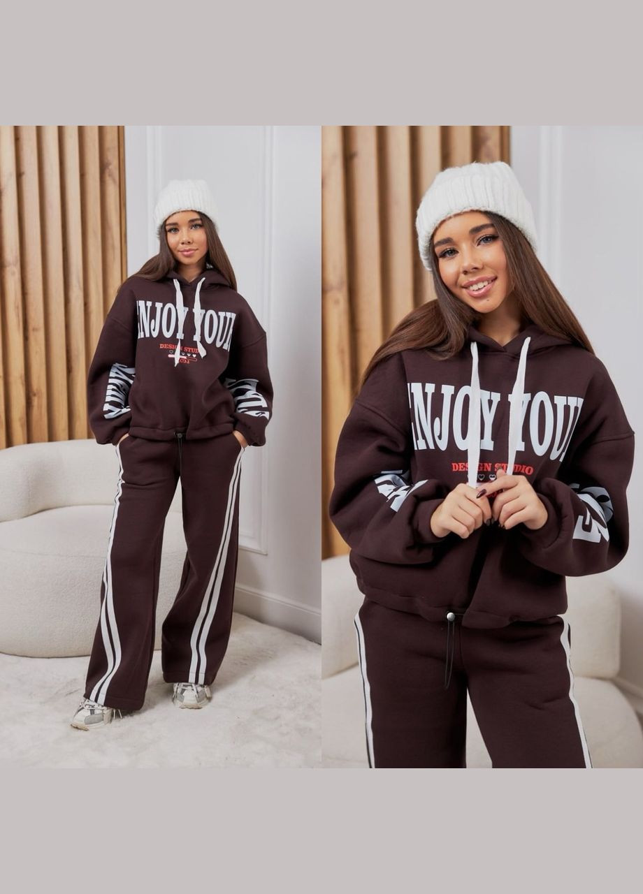 Коричневий зимній спортивний костюм дитячий теплий на дівчинку No Brand