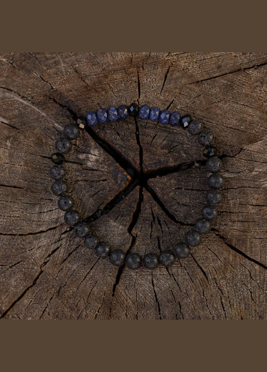 Чоловічий браслет на гумці натуральний Кварц під Сапфір, Лава +вставки чеське скло d-6мм обхват 19см No Brand Браслет (315440158)