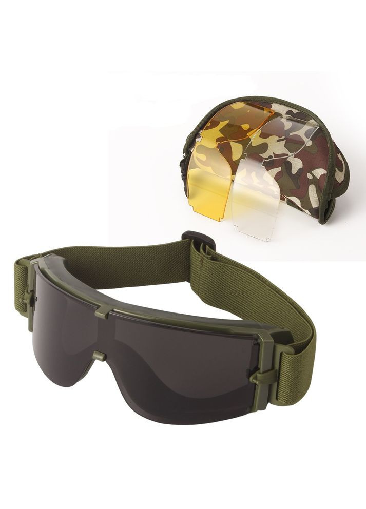 Тактические очки-маска с креплением на каску и тремя сменными линзами Олива Solve (329741359)