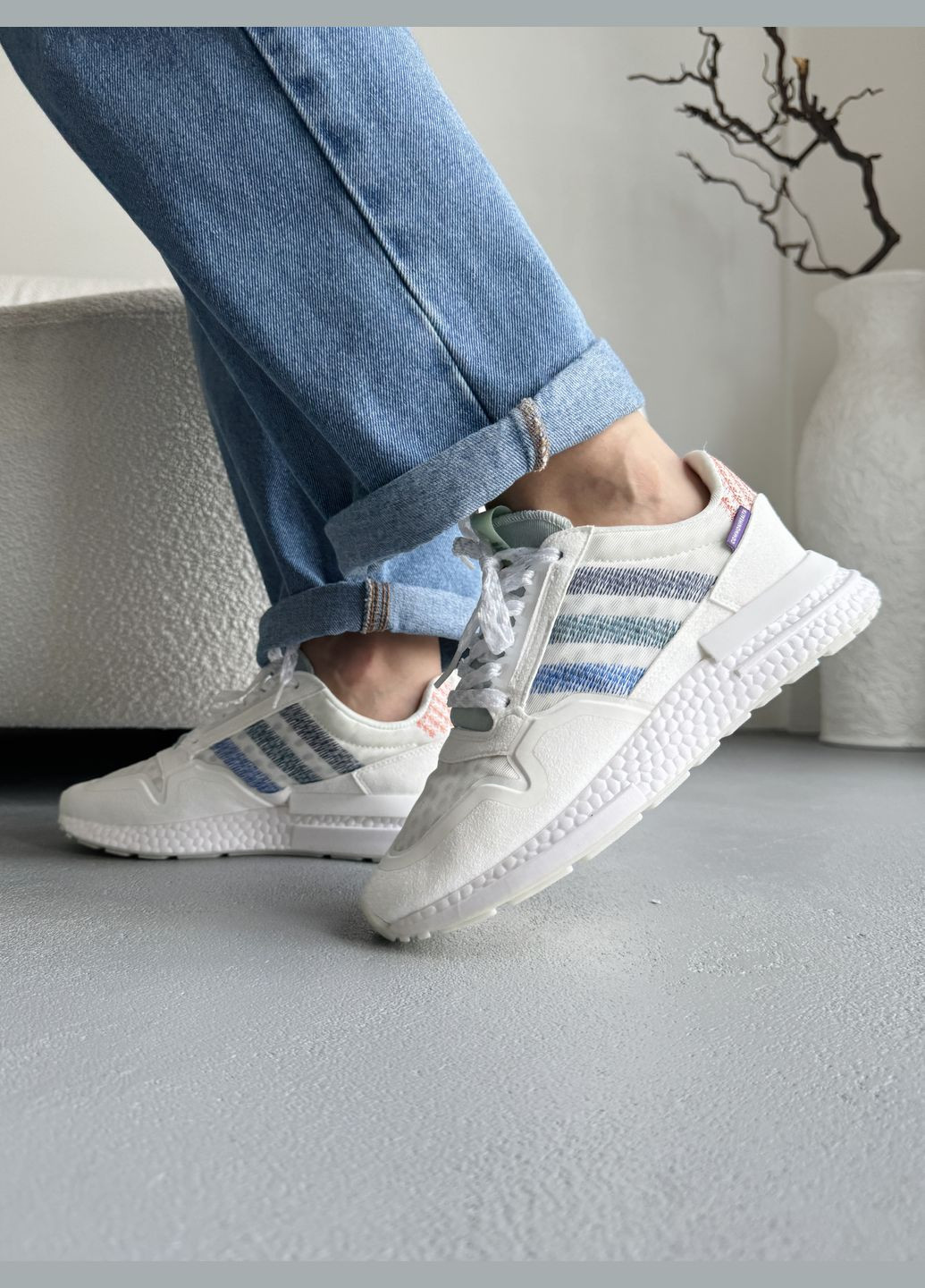 Белые демисезонные кроссовки мужские и женские adidas zx 500 rm white | адидас zx 500 белые No Brand