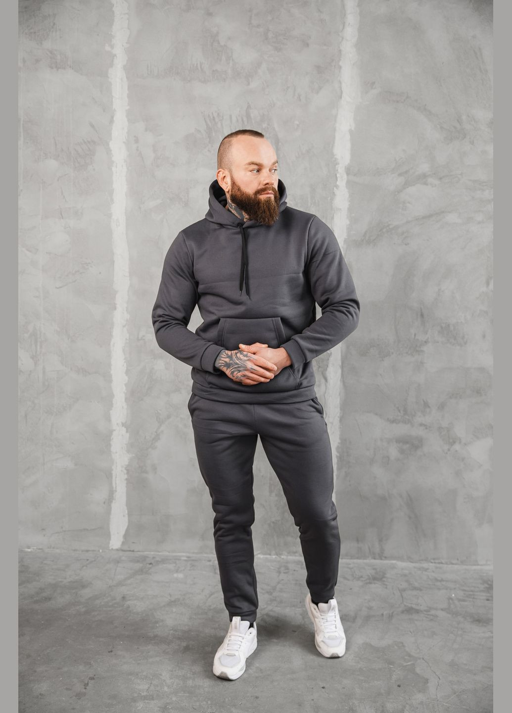 Графітовий зимній костюм спортивний чоловічий базовий на флісі No Brand спортивный костюм