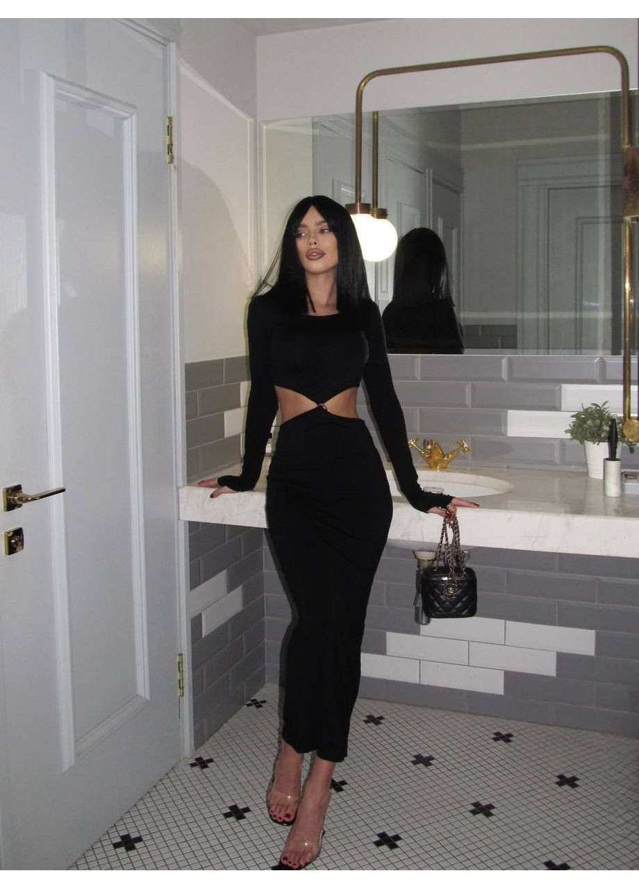 Черное праздничный, вечернее, кэжуал женское платье силуэтная FINO Mode однотонное