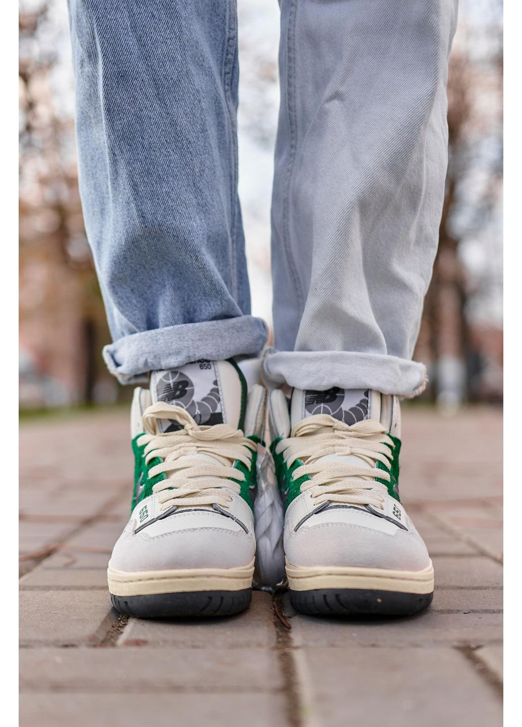 Серые зимние кроссовки мужские new balance 650 hight green white fur нью беланс 650 No Brand