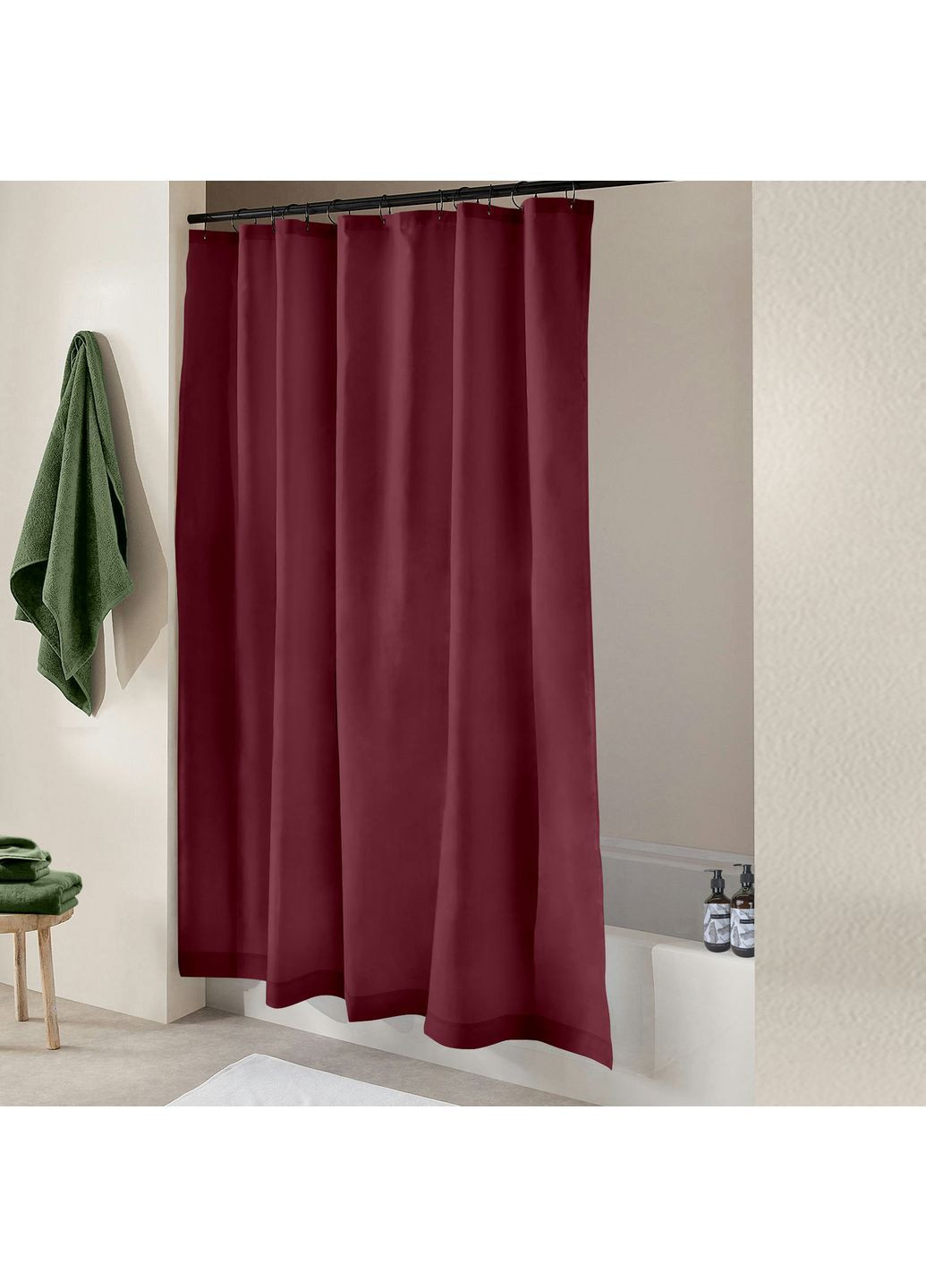 Шторка для душа и ванной WINE с кольцами 180х200 см Бордовый Cosas (372991140)