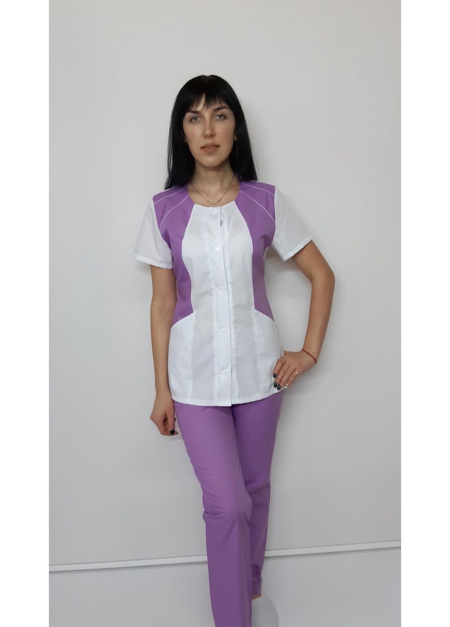 Женский медицинский костюм Лека котон короткий рукав 48 Белые красные брюки No Brand (361359879)