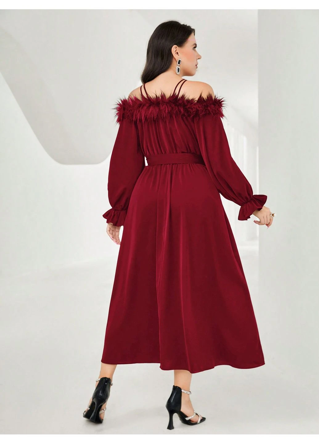 Бордовое платье SHEIN однотонное