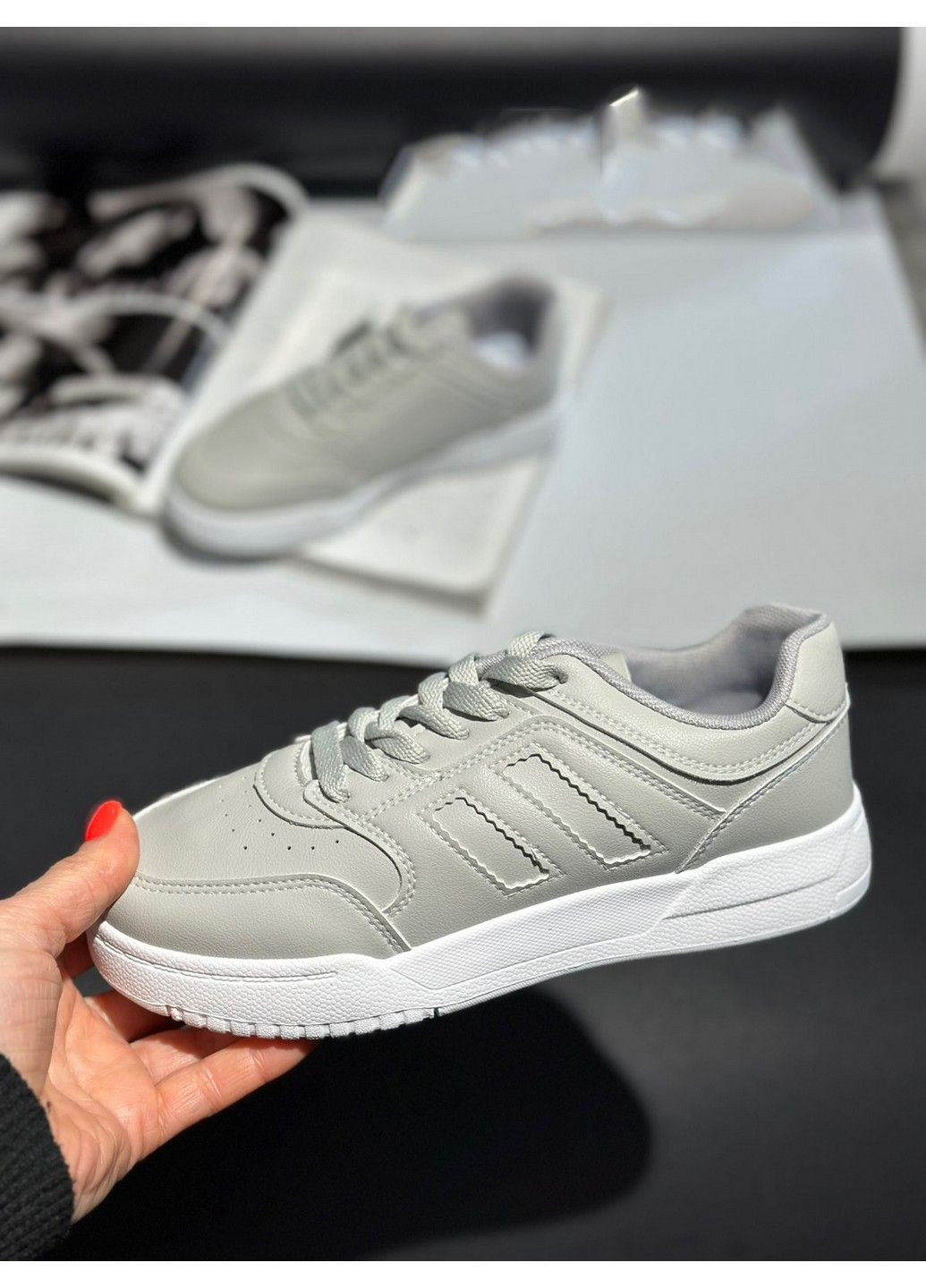 Серые всесезон кожаные кроссовки adwp200-9 Stilli