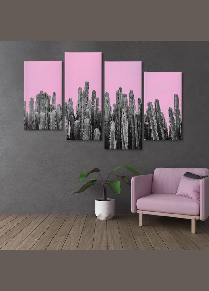 Модульная картина из четырех частей Кактусы 129x90 см (MK412801) Malevich Store (333338997)