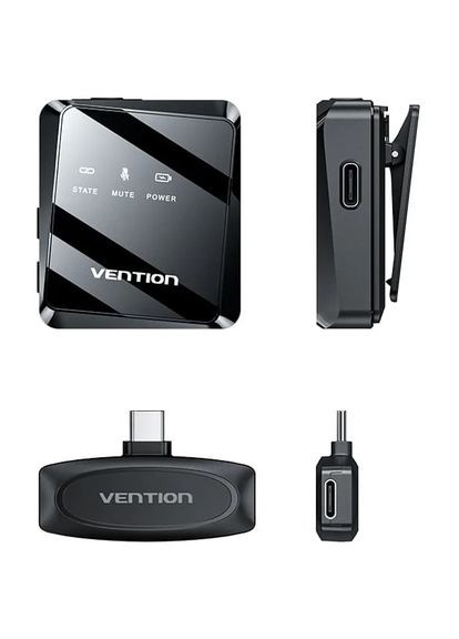 Бездротовий подвійний петличний мікрофон USB-C 2-Pack Wireless Lavalier Black Vention (372616297)