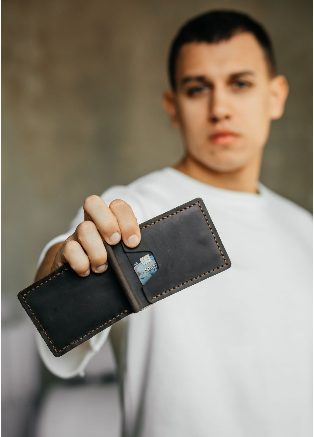 Мужской зажим для денег кожаный коричневый No Brand (356130735)