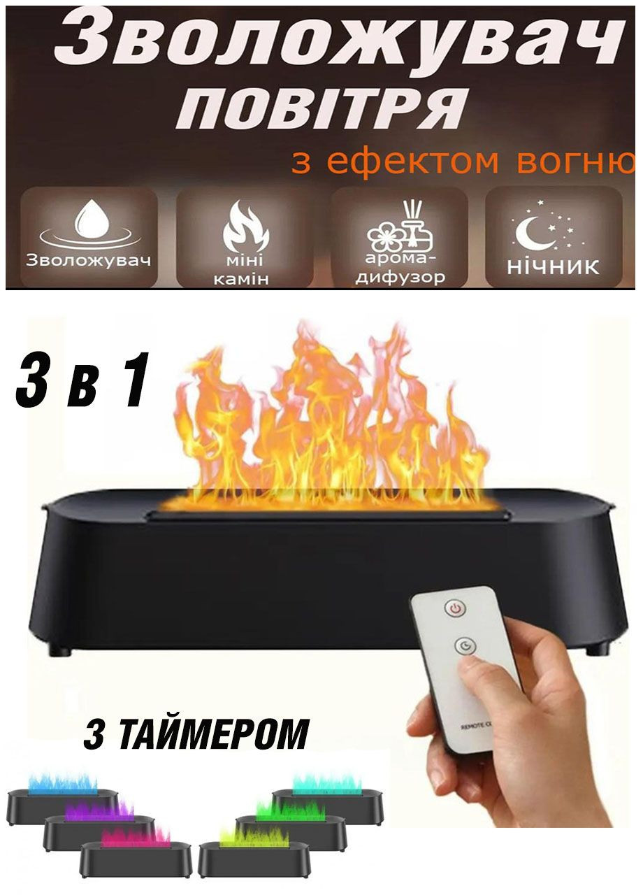 Зволожувач повітря ультразвуковий 3в1 Flame fireplace з пультом та таймером Камін з підсвічуванням 200 мл Good Idea (316151942)