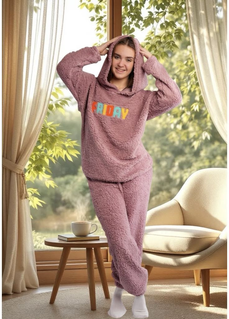 Пудровая зимняя теплая пижама "teddi" реглан + брюки Eliz