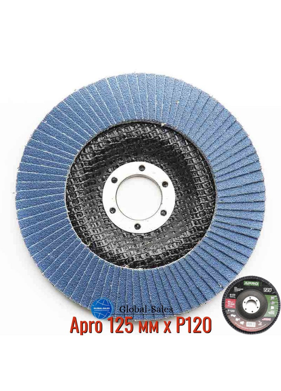 Круг пелюстковий торцевий Apro 125 мм x Р120 цирконій прямий (830477) Mastertool (353493324)