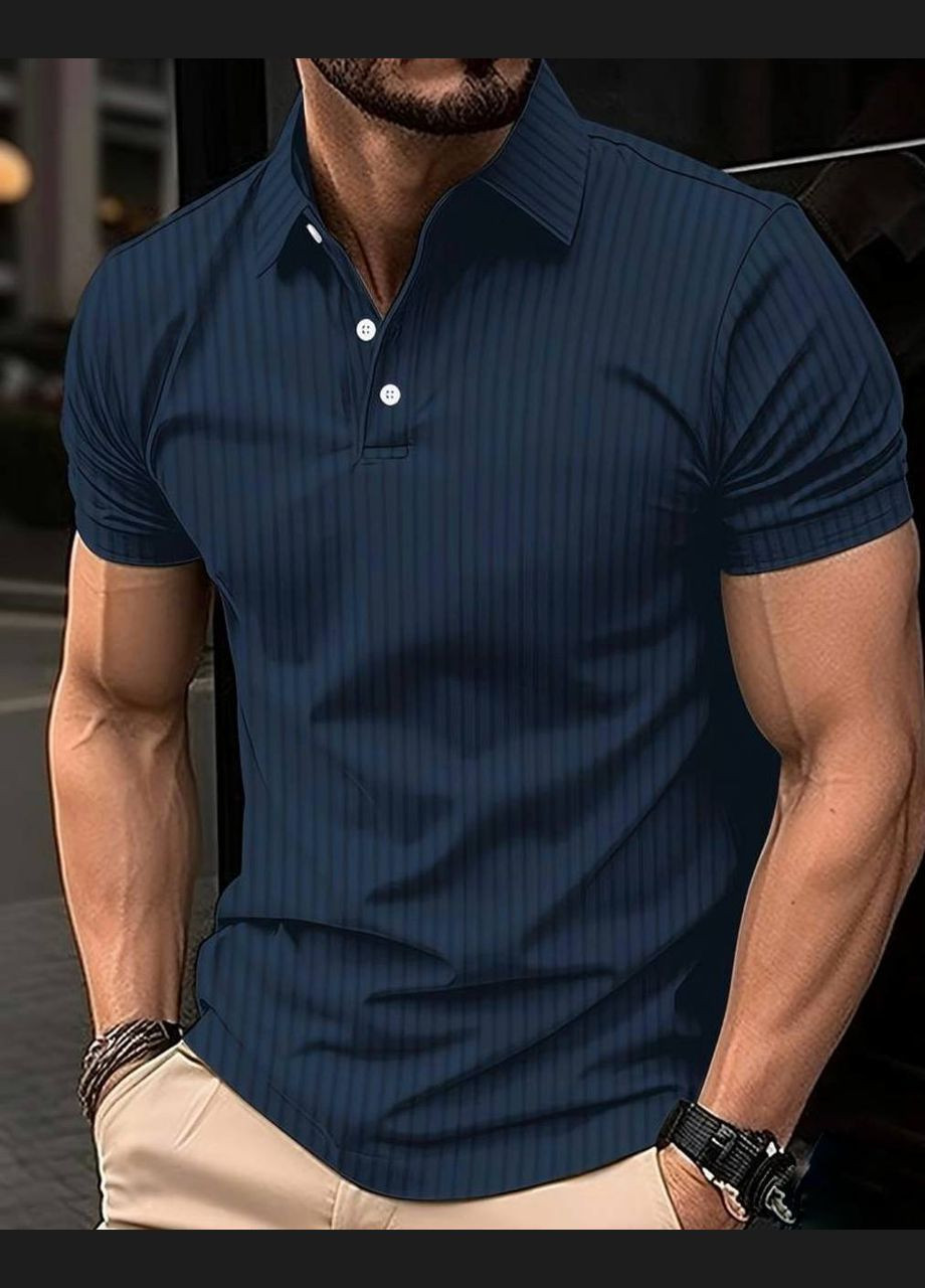 Темно-синя футболка поло чоловіча з коротким рукавом No Brand