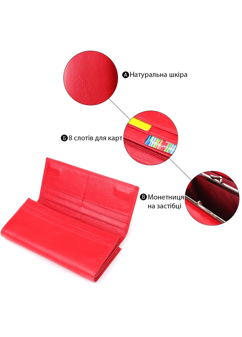 Яркий женский кошелек на магнитах из натуральной кожи 23114 Красный st leather (331907266)