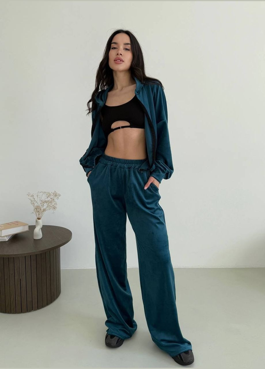 Женский велюровый костюм: кофта на молнии и брюки палаццо MonCher (334676404)