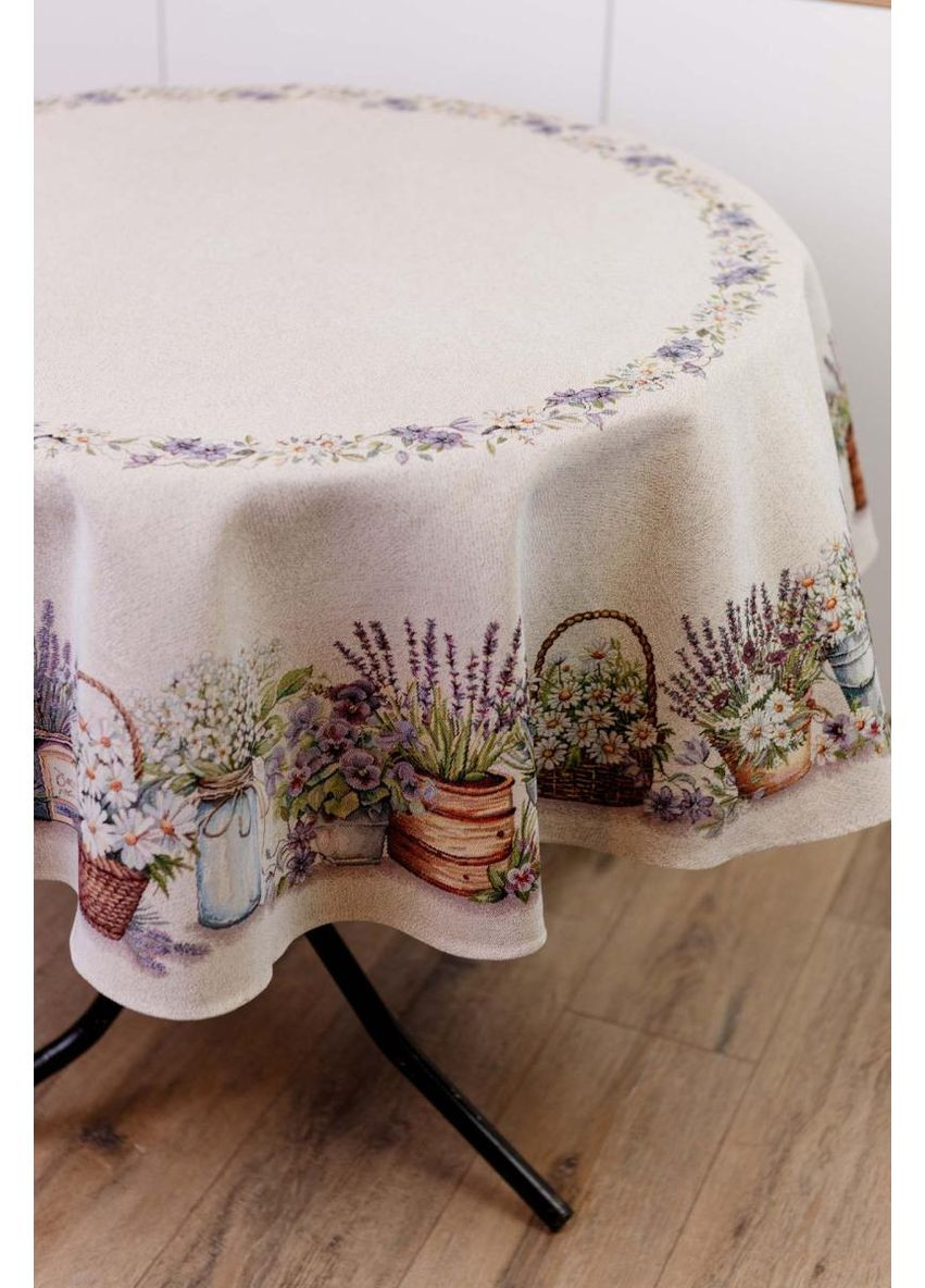 Круглая гобеленовая скатерть D136 см весенняя для стола стильный текстиль для дома ProDobro (369377948)
