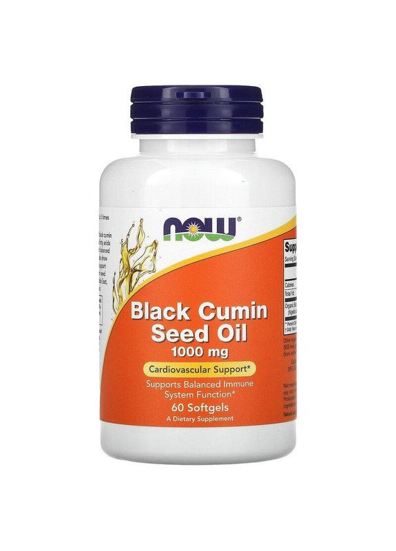 Масло семян черного тмина 1000 мг Black Cumin Seed Oil для иммунитета 60 капсул Now Foods (264648107)