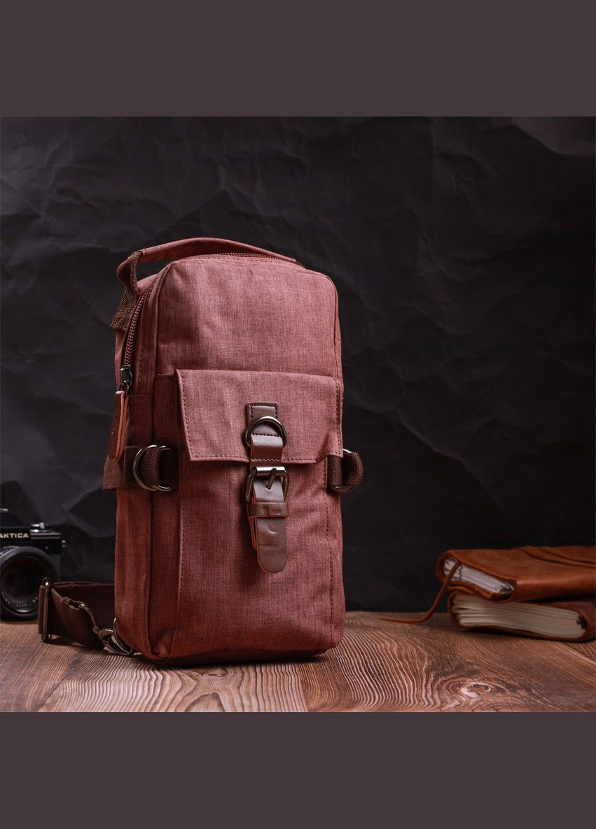 Сумка слінг чоловіча через плече щільного текстилю коричнева 22186 Vintage (362418114)
