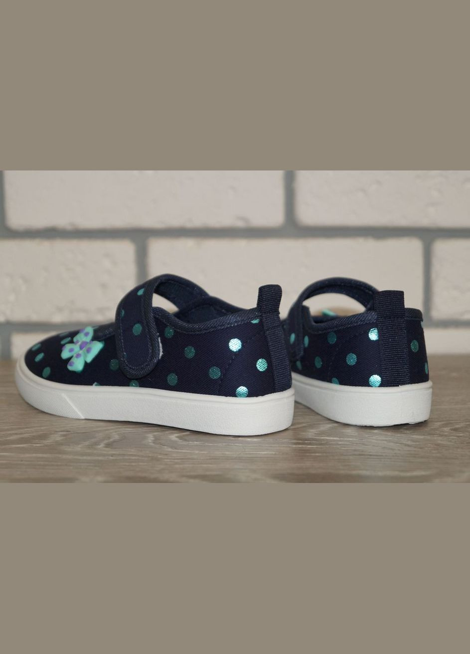 Темно-синие тапочки для девочки на липучке с бантиком темно-синие Blue Rama с логотипом, с белой подошвой, с бантом