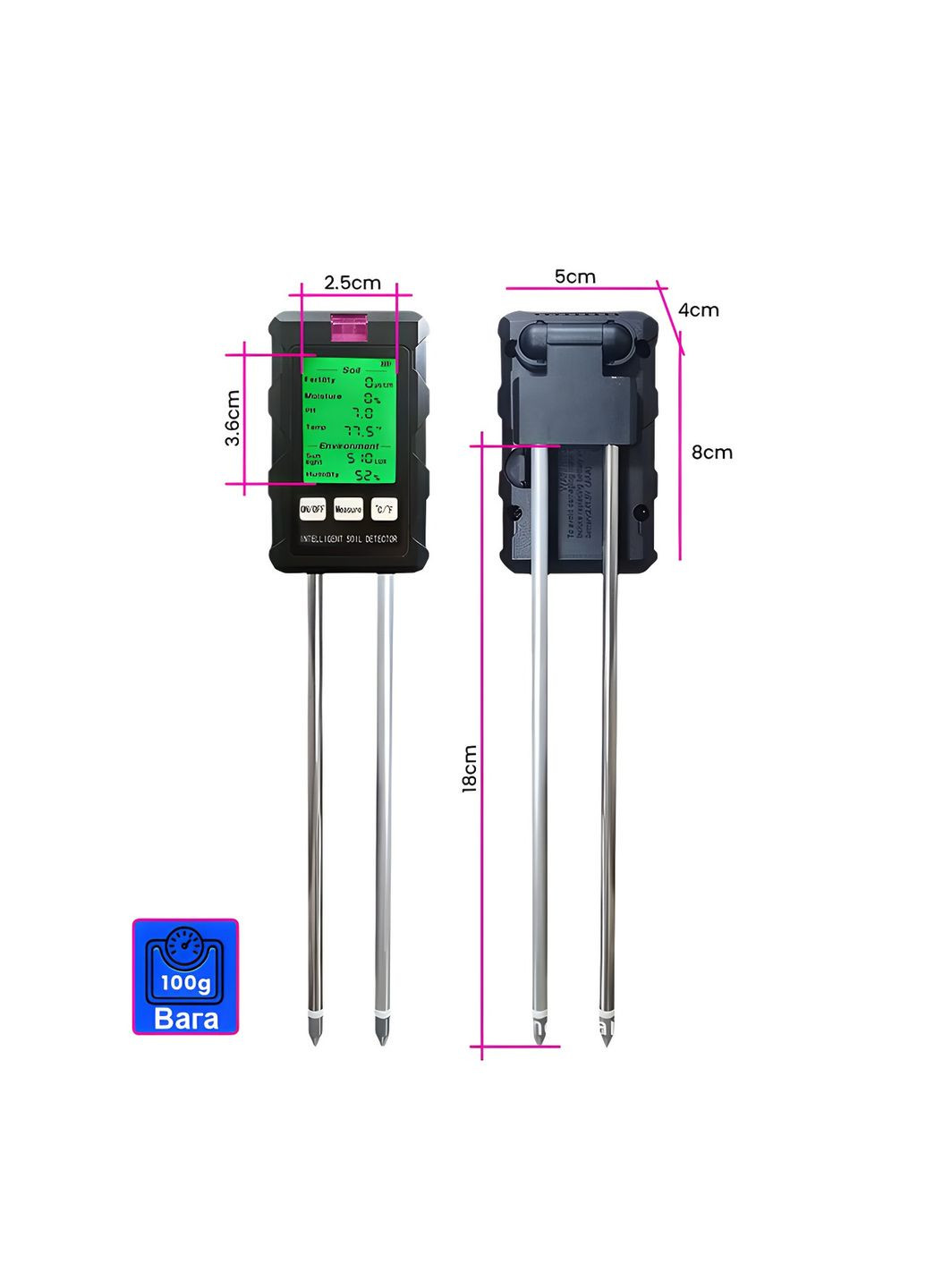 Анализатор грунта ST-03 6 в1 — pH, влажность почвы и воздуха, температура, освещенность, плодородие Flo (331890616)