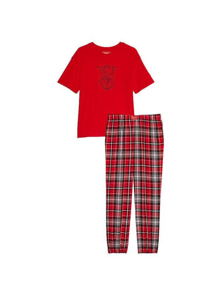 Червона всесезон піжама (футболка + штани) flannel jogger teejama s червона Victoria's Secret
