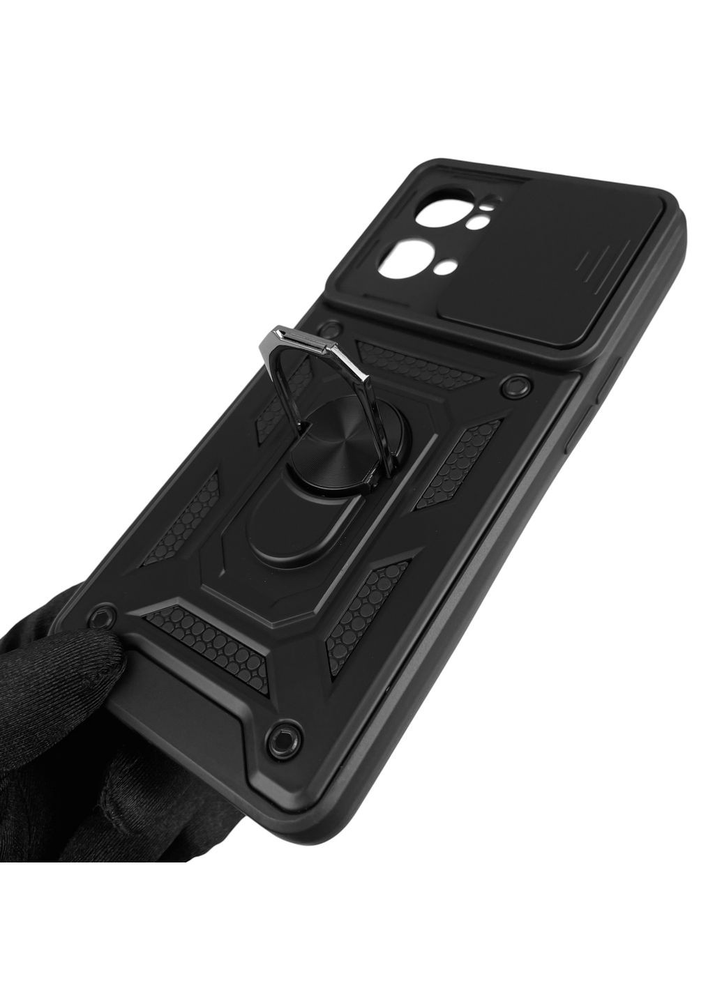 Чохол для Reno 7 Pro броньований з кільцем зі шторкою на камеру на оппо рено 7 про чорний rg1 Oppo (366023140)