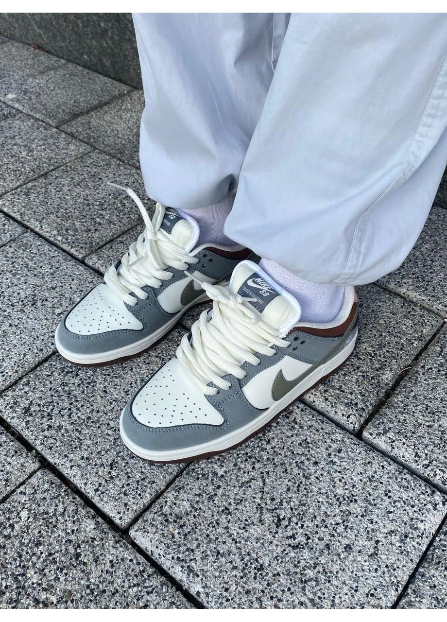 Білі кросівки чоловічі nike sb dunk grey white brown найк сб данк білі демісезон No Brand
