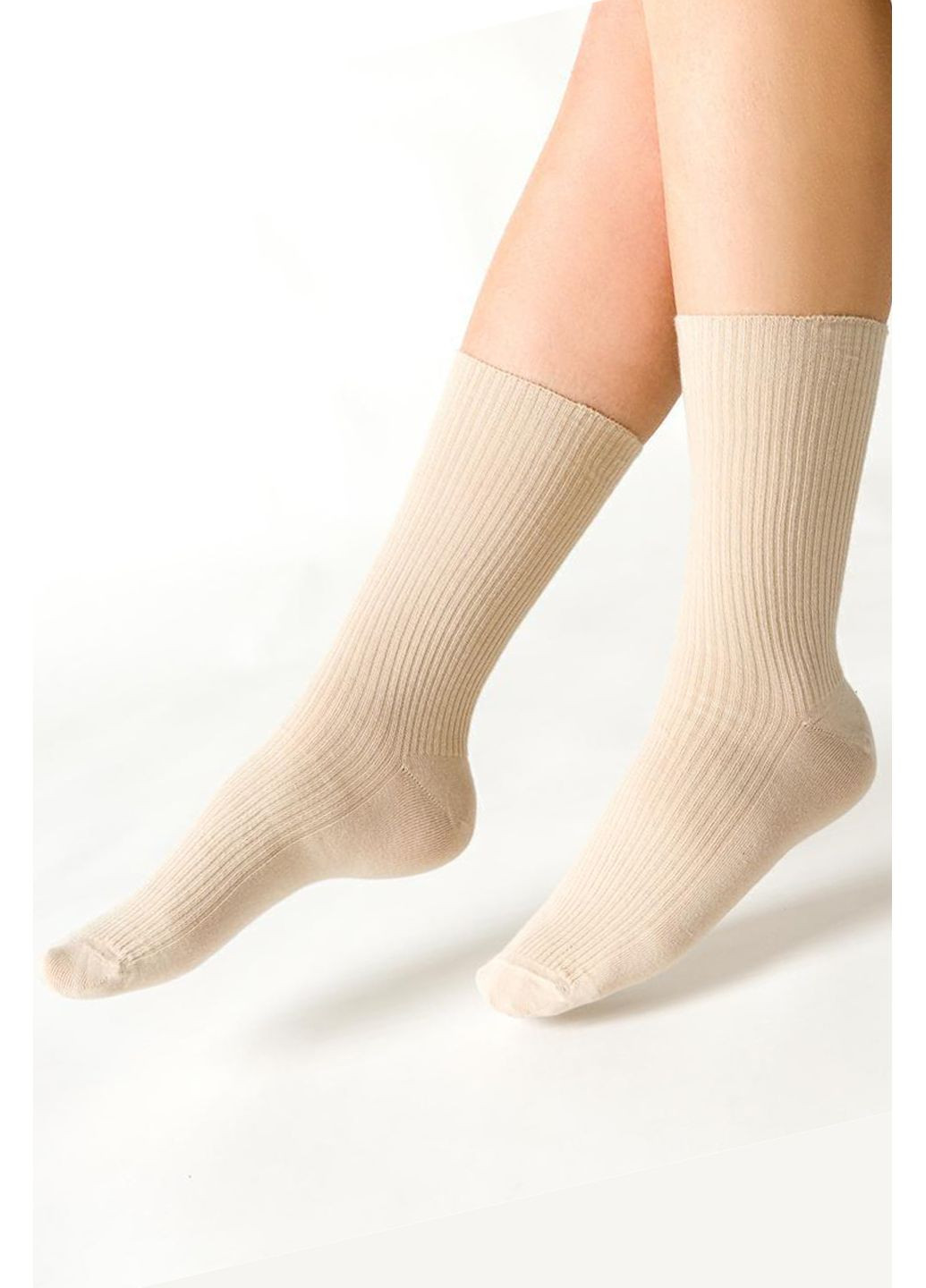 Бежевые носки в рубчик хлопковые с ослабленной резинкой 062 Steven (349500531)