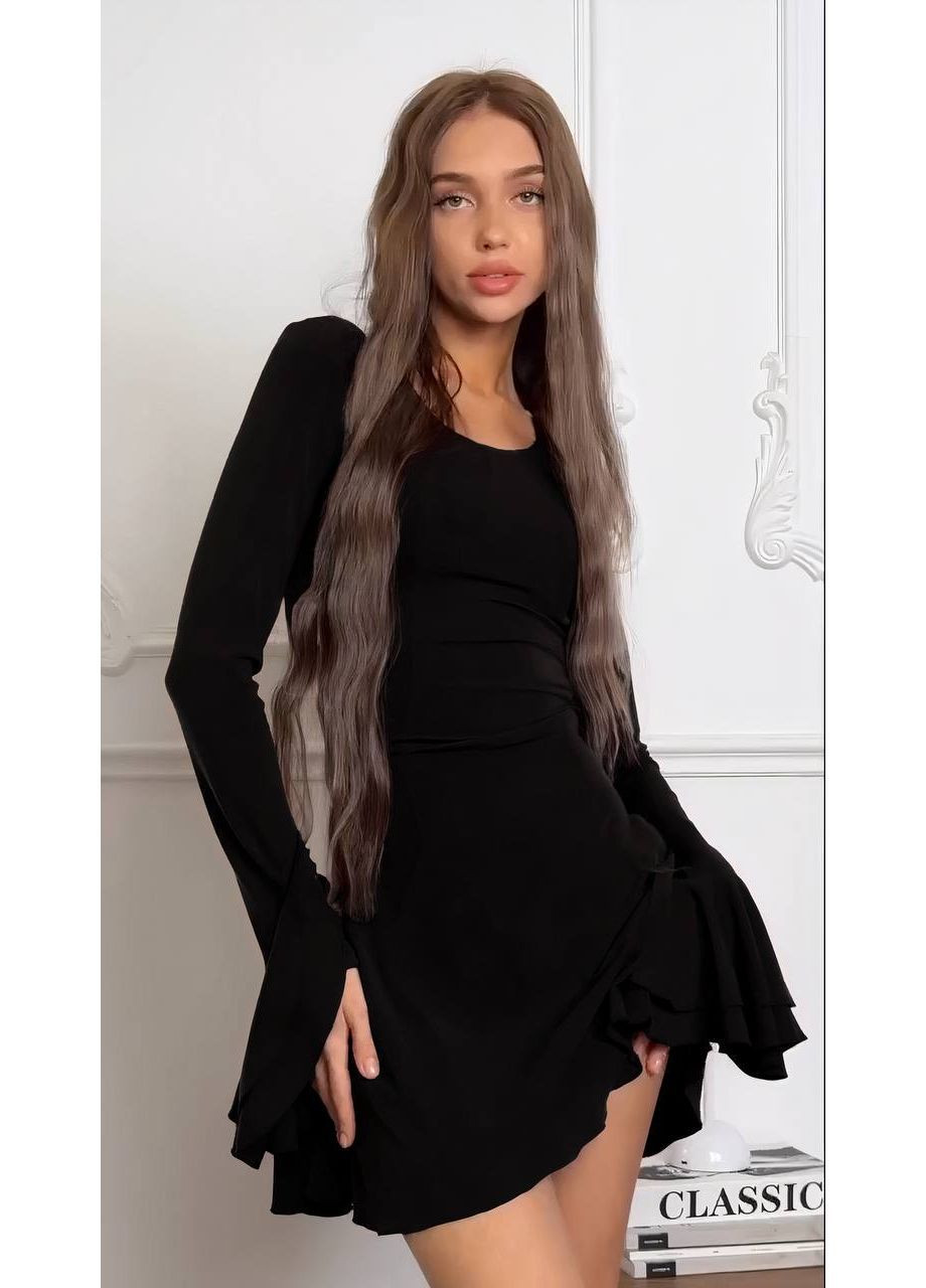 Чорна повсякденний, святковий жіноча сукня з шнурівкою на спині кльош No Brand