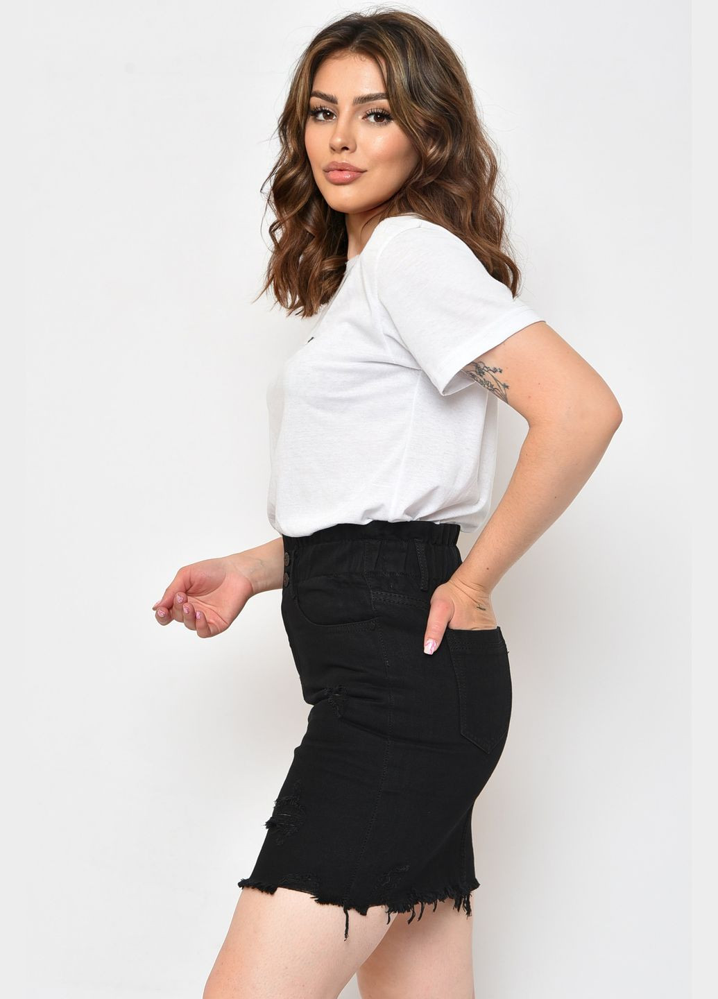 Спідниця жіноча джинсова чорного кольору Let's Shop (285692170)