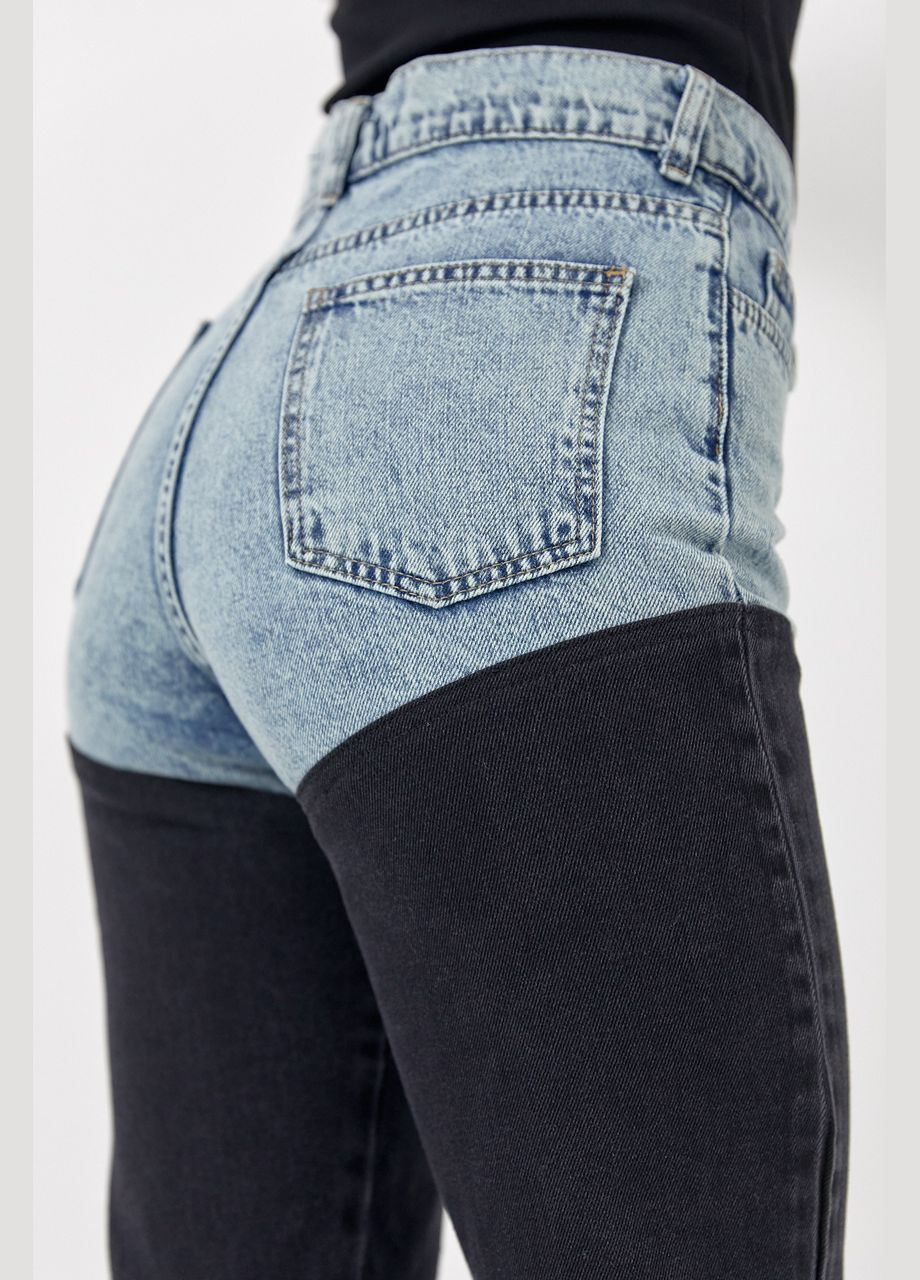 Укороченные двухцветные прямые джинсы - черный Lurex - (317233691)