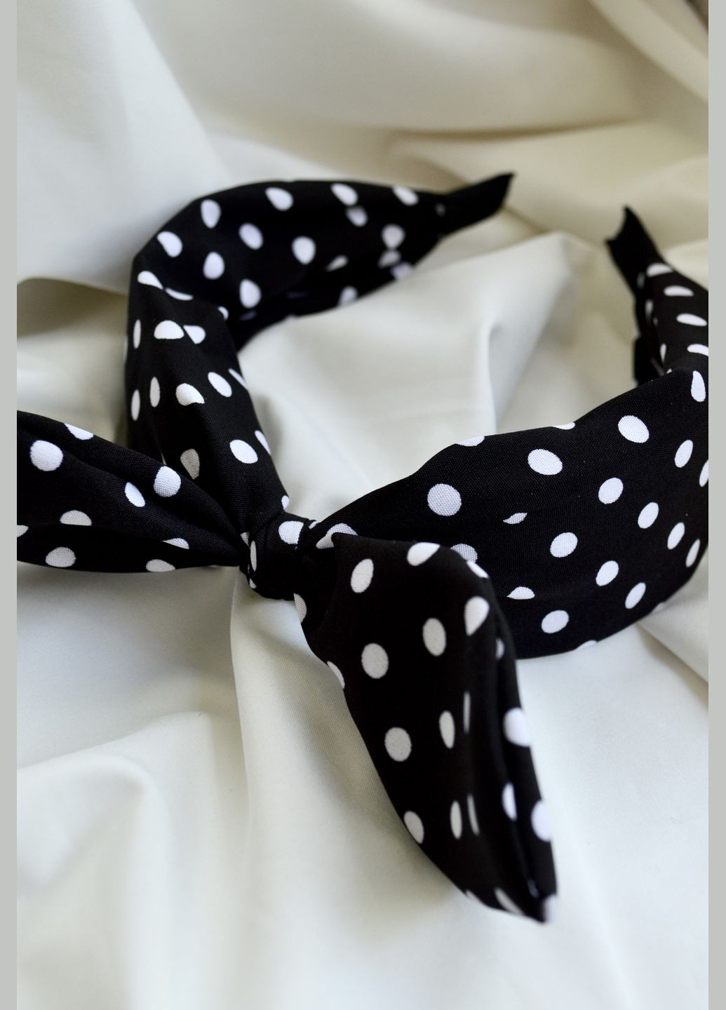 Обруч для волосся з бантом солоха обідок жіночий в білий горошок широкий Hand Made (346085337)