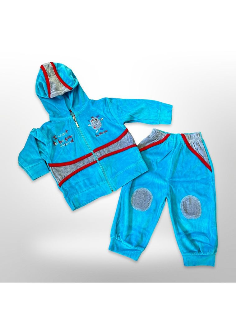 Голубой демисезонный детский велюровый костюм (кофточка + штанишки) голубой (0248) Nicol