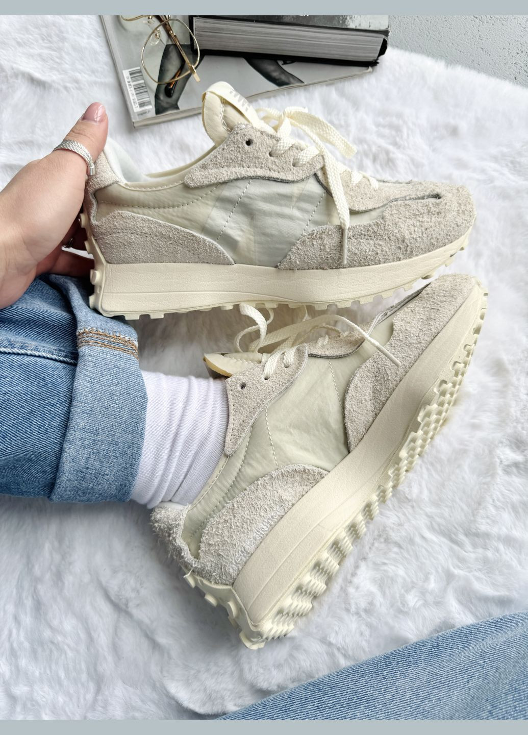 Кроссовки женские New Balance 327 Casual Beige | Нью Беланс 327 бежевые No Brand бежевые демисезоны (340916033)