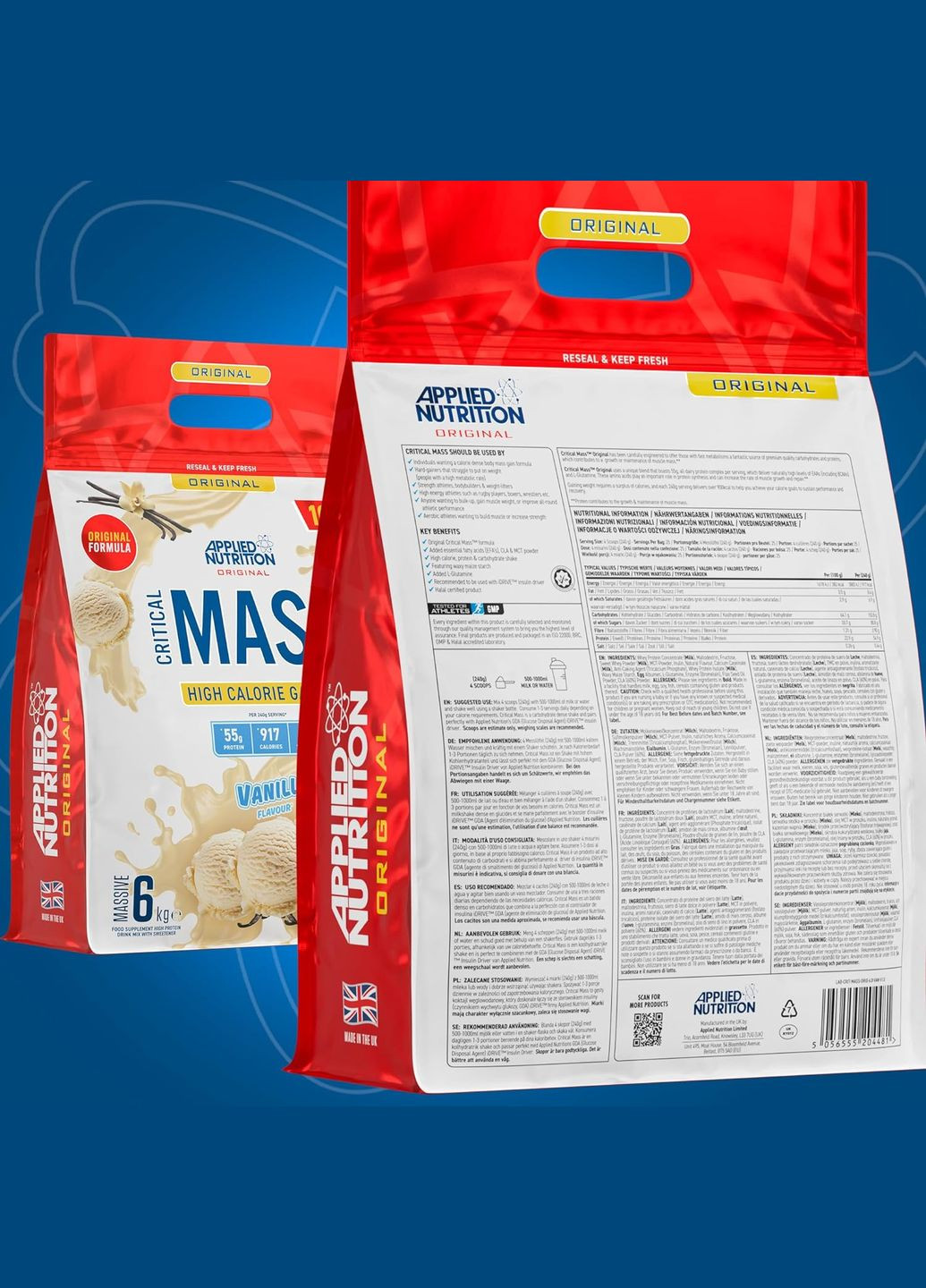 Гейнер Original Critical Mass Weight Gainer (6kg - 25 Servings) (Vanilla) Applied Nutrition (298285383)