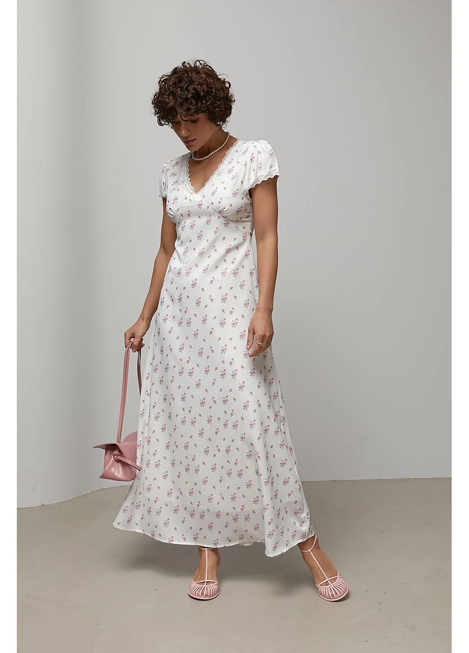 Білий квіткова сукня з мереживом Lurex