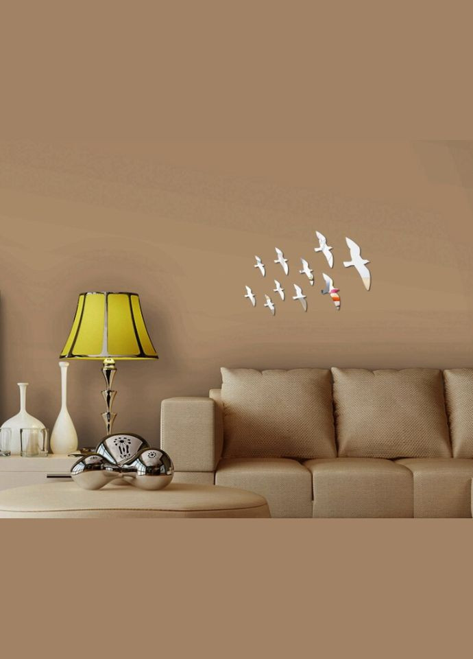 Акрилові дзеркальні наклейки Птахи 10 шт. набір (від 11 до 28.5 см) срібло No Brand (303140286)