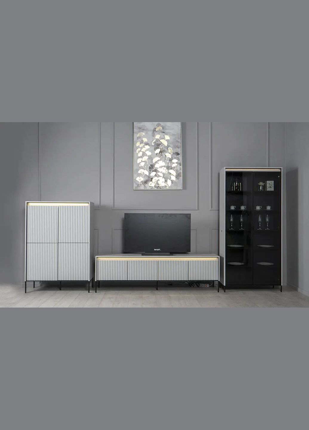 Витрина высокая 2-дв Тренд/черный с подсветкой LENART (356683957)