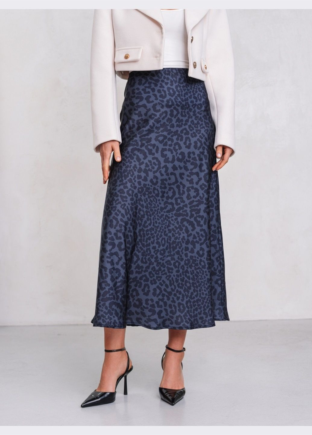 спідниця зі штучного шовку в анімалістичний принт темно-сіра Dressa (324692201)