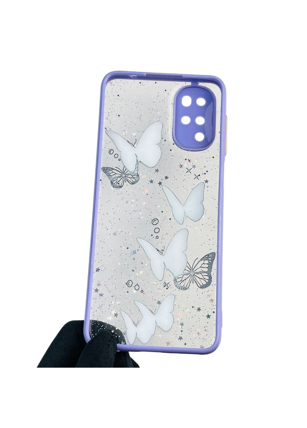 Чехол для Moto G22 (PATW0031) с блёстками с бабочками на моторола г22 сиреневый Motorola (366388943)