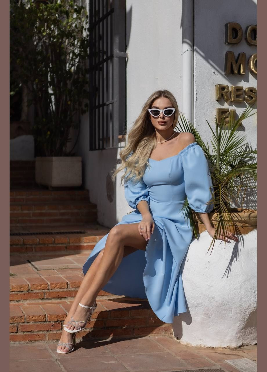 Блакитна святковий, кежуал, вечірня жіноча сукня міді з костюмної тканини а-силует Україна однотонна