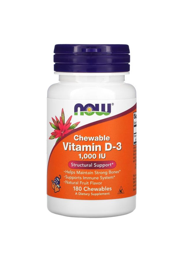 Витамины и минералы Vitamin D3 1000 IU, 180 жевательные таблетки Now (322294116)